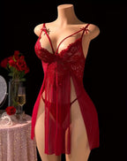 Bordo Dantel Detaylı Full Nikralı Tül Yumuşak Gecelik