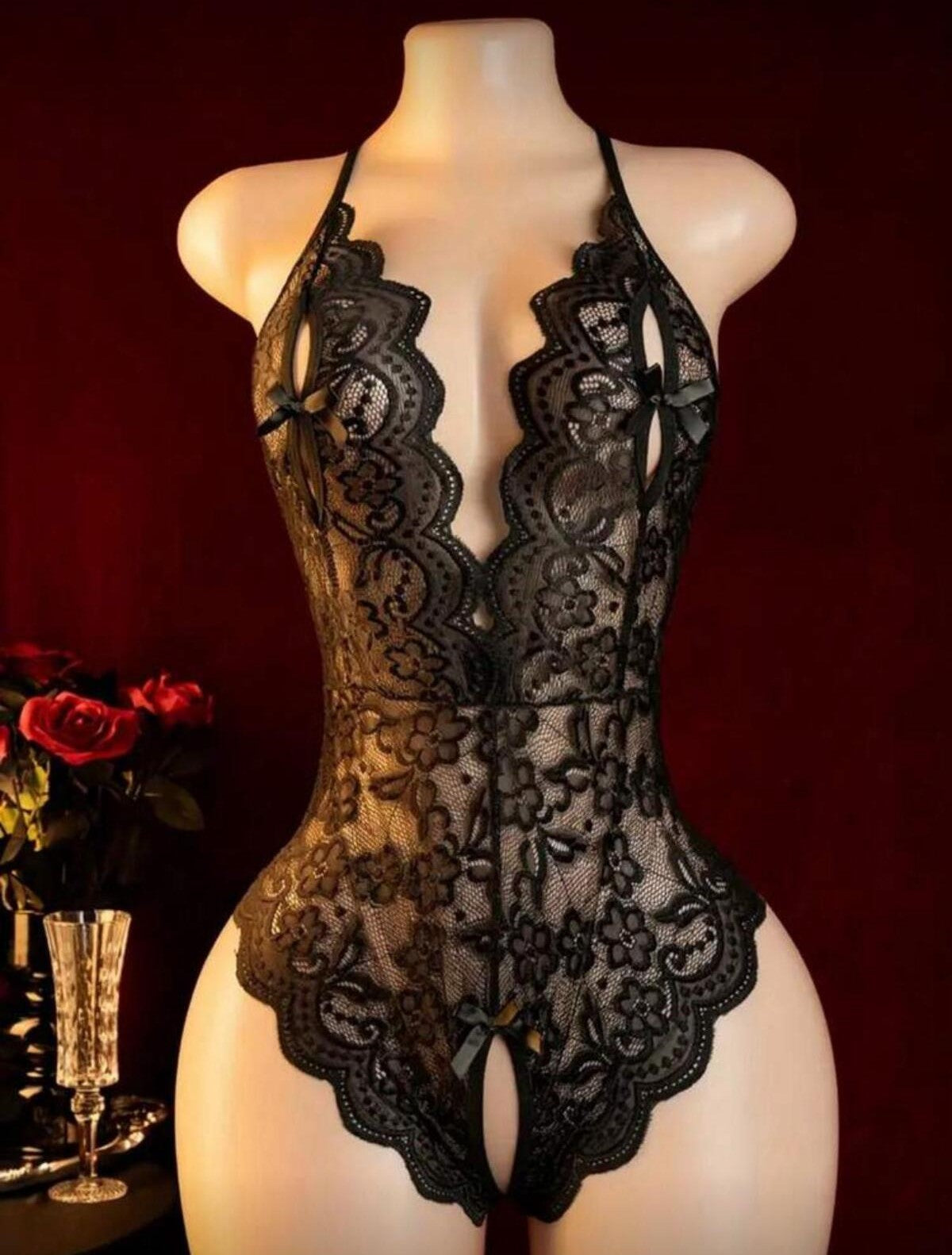 Siyah Yumuşak Dantelli Gecelik